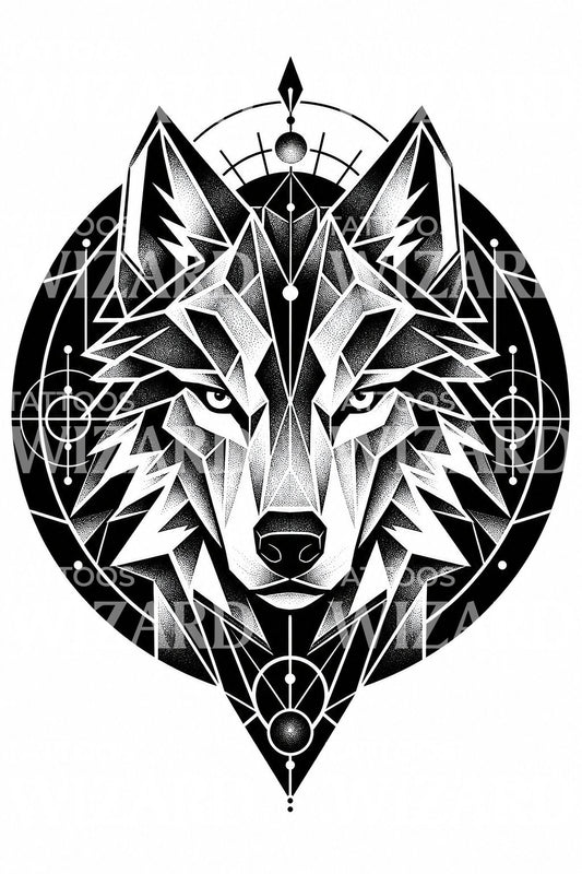 Geometric Wolf Tattoo Design