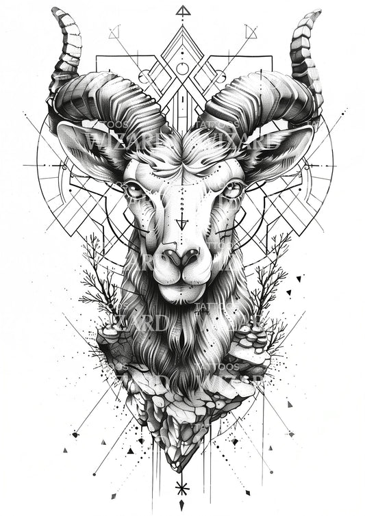 Geometrical Horned Goat Tattoo Design