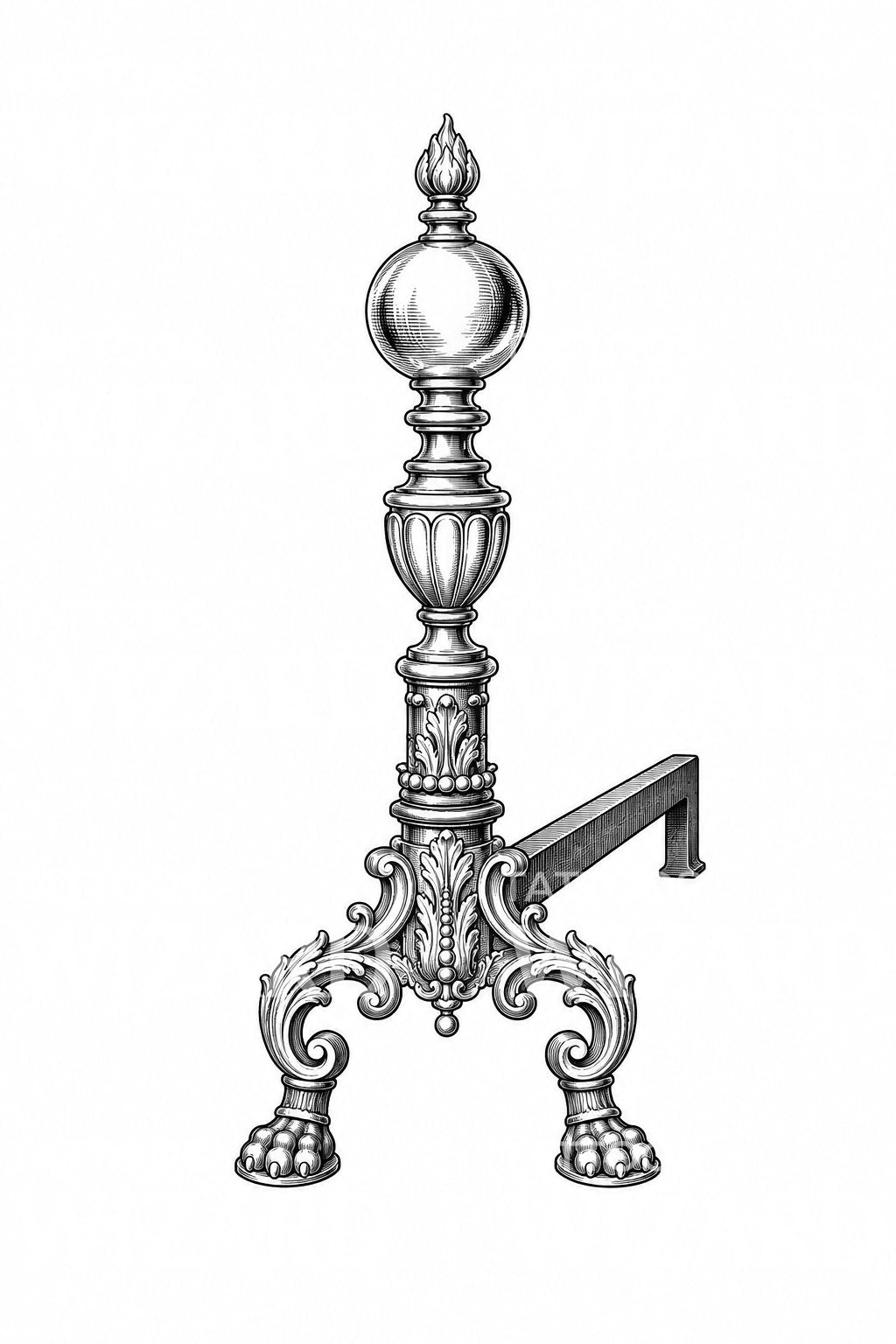 Georgian Brass Andiron Tattoo Design