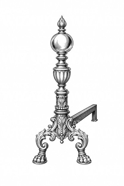 Georgian Brass Andiron Tattoo Design