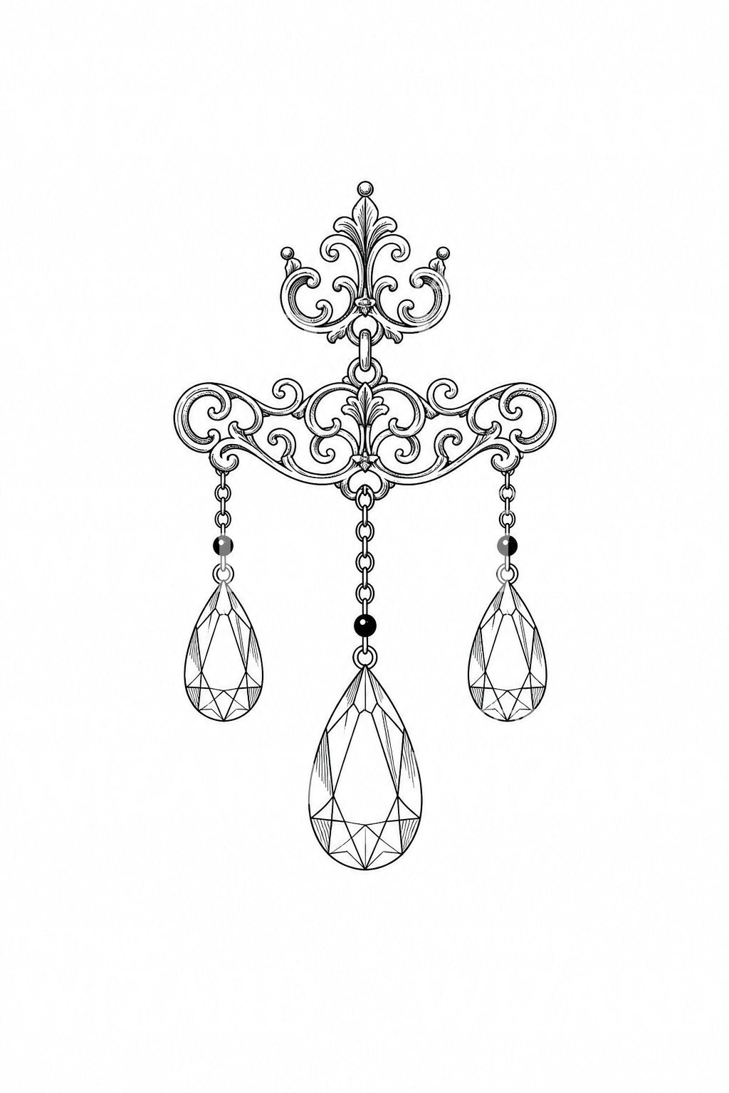 Georgian Girandole Crystal Drops Tattoo Design