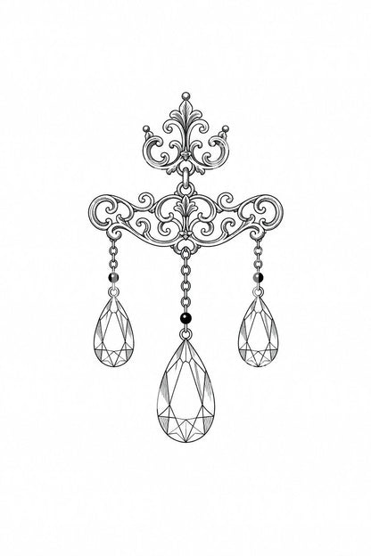 Georgian Girandole Crystal Drops Tattoo Design