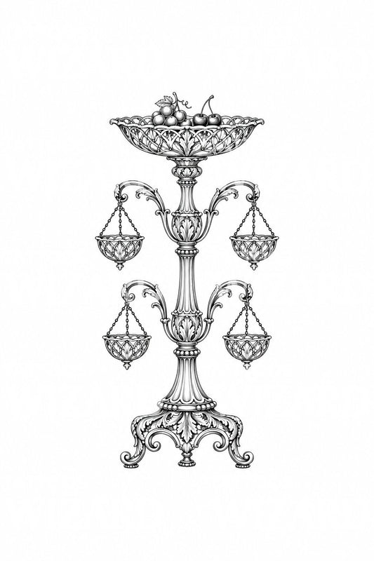 Gürcü gümüşü epergne merkez süsü dövme tasarımı