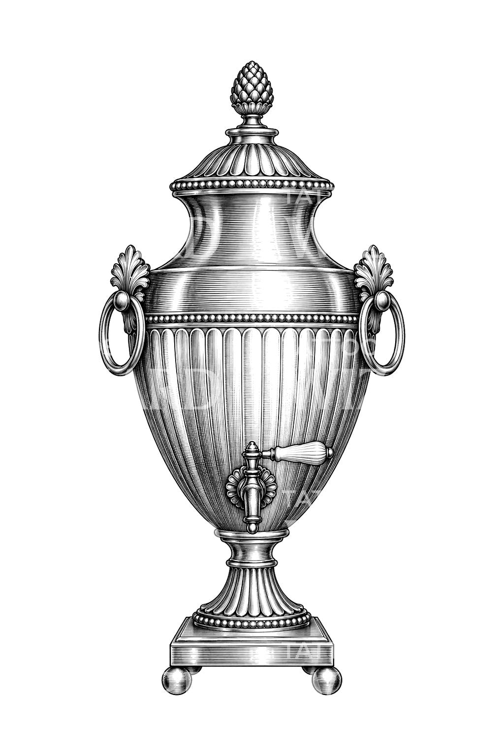 Georgian Silver Tea Urn Tattoo Illustration