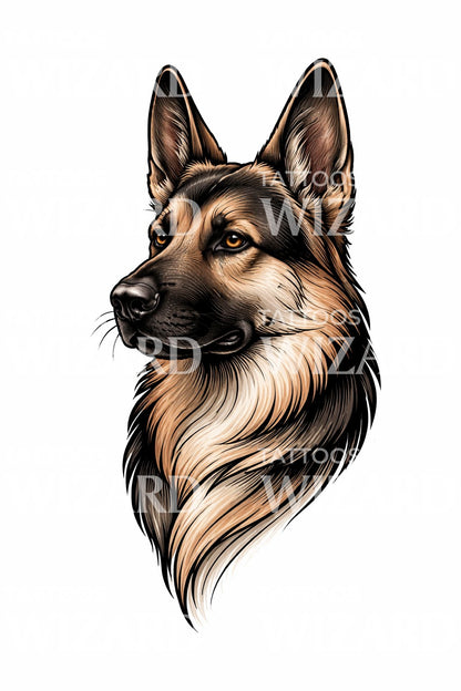 German Shepherd Portrait Tattoo Design