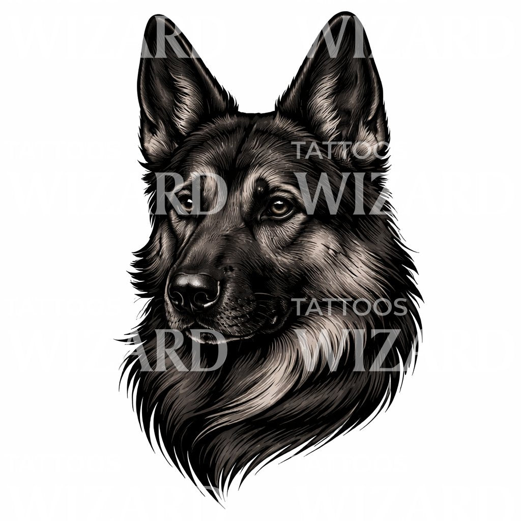 German Shepherd Portrait Tattoo Design