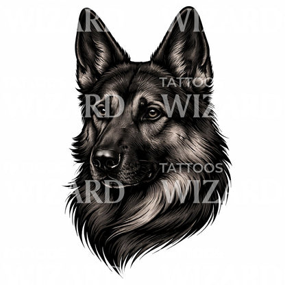 German Shepherd Portrait Tattoo Design
