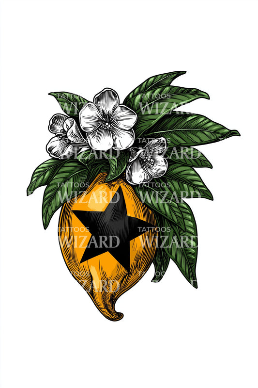 Design de tatouage fleur de fruit étoile du Ghana