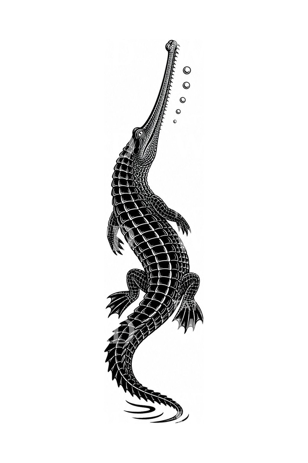 Gharial Rising 黑工纹身设计
