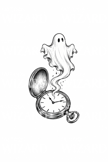 Tatuaggio del fantasma che emerge da un orologio da tasca