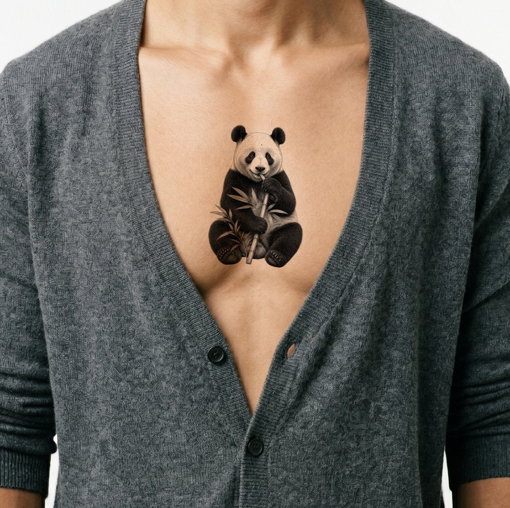 Giant Panda Black and Grey Tattoo Design