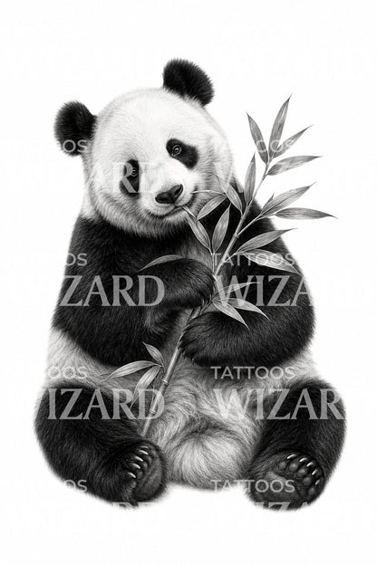 Giant Panda with Bamboo Tattoo Illustration