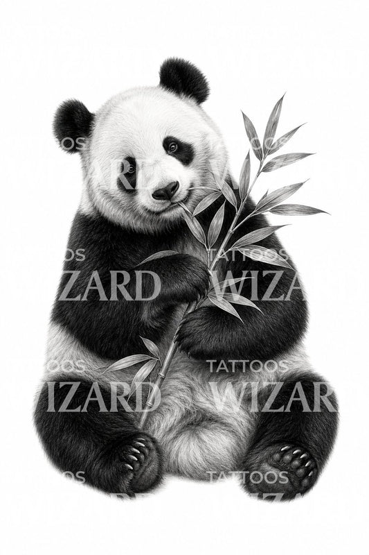 Tattoo-Illustration eines Großen Pandas mit Bambus