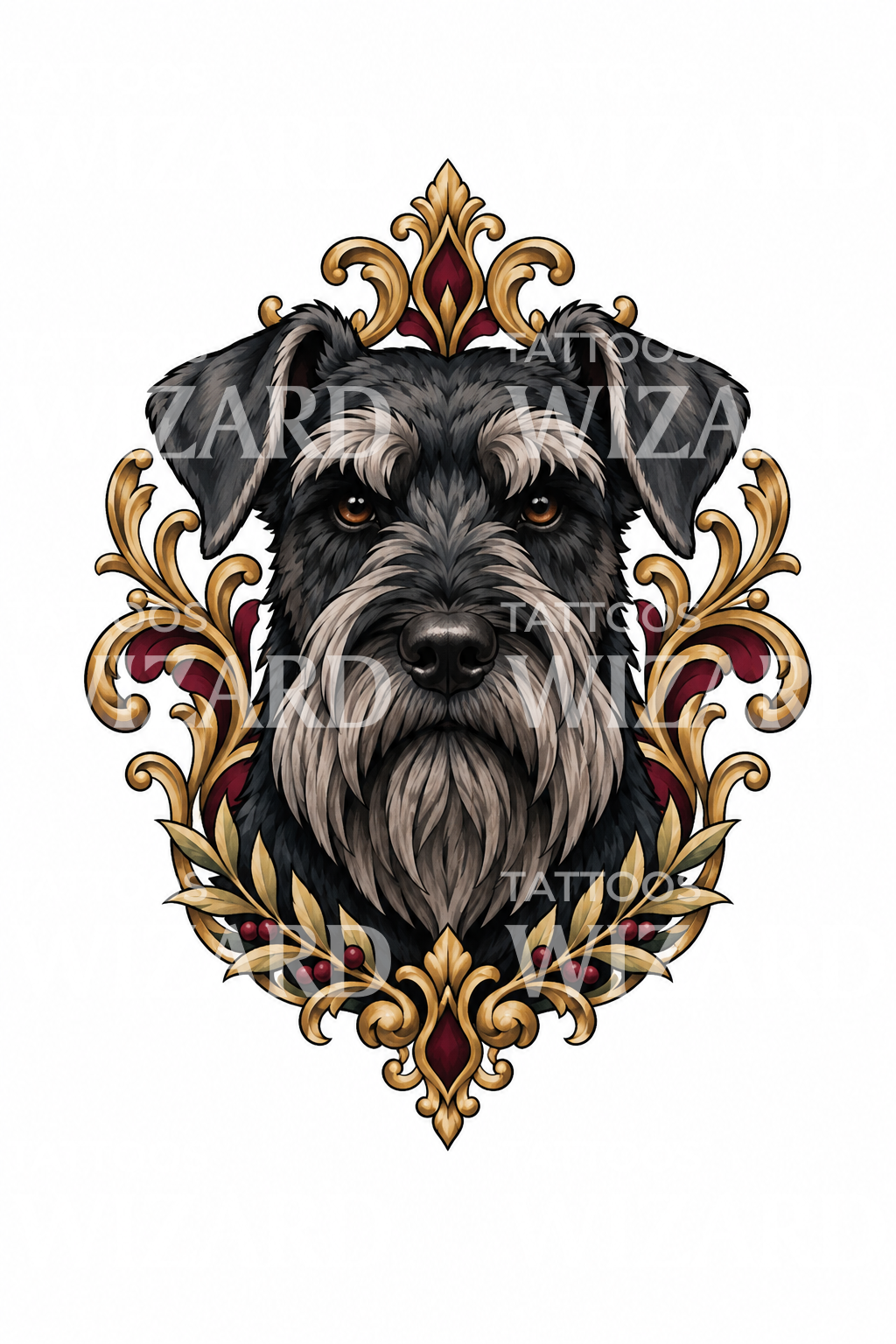 Tattoo-ontwerp reuzenschnauzer in filigraanframe