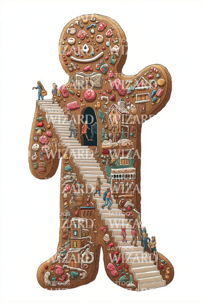Gingerbread Village Man Tattoo Design