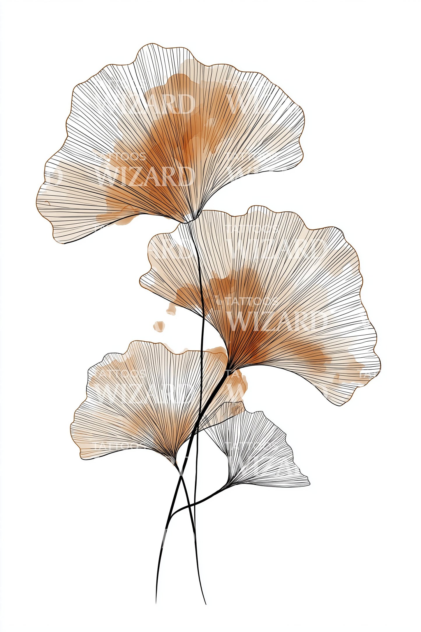 Ginkgo Leaves Watercolor Tattoo Design