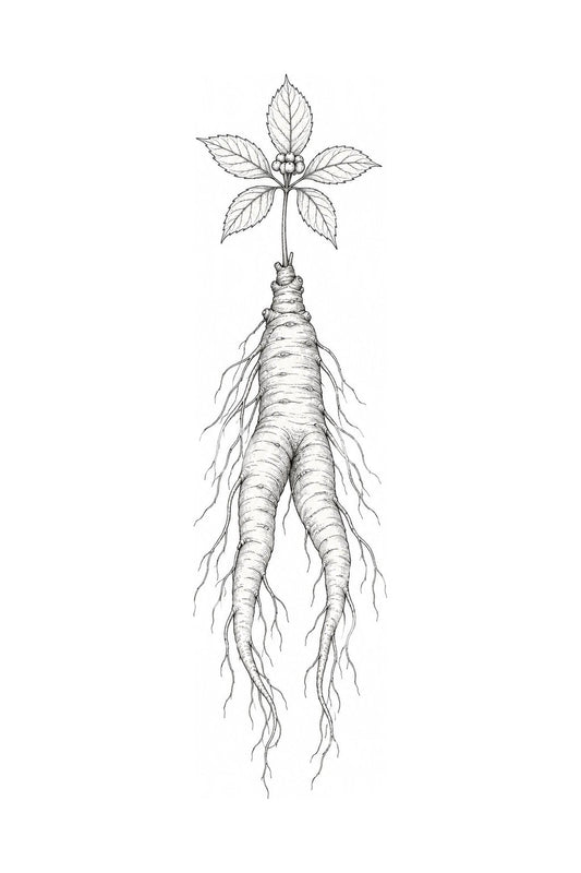 Ilustrasi Tato Botani Akar Ginseng