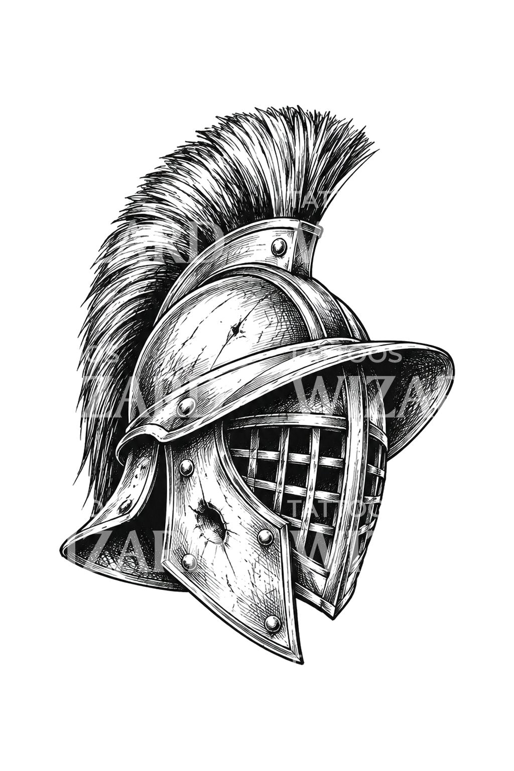 Disegno tatuaggio elmo da gladiatore a schizzo