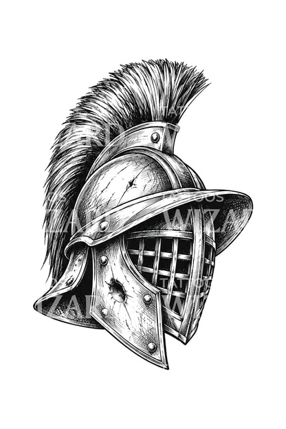 Disegno tatuaggio elmo da gladiatore a schizzo