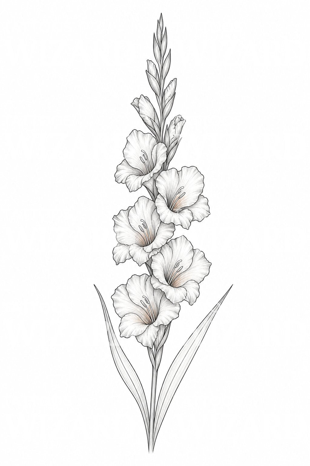 Gladiolus Spike Fine Line Tattoo Design