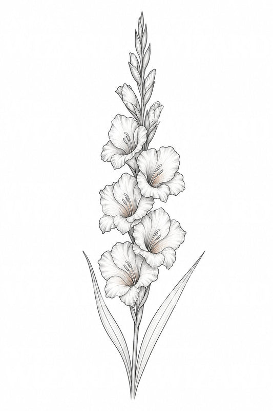 Gladiolusz finomvonalas tetoválásminta