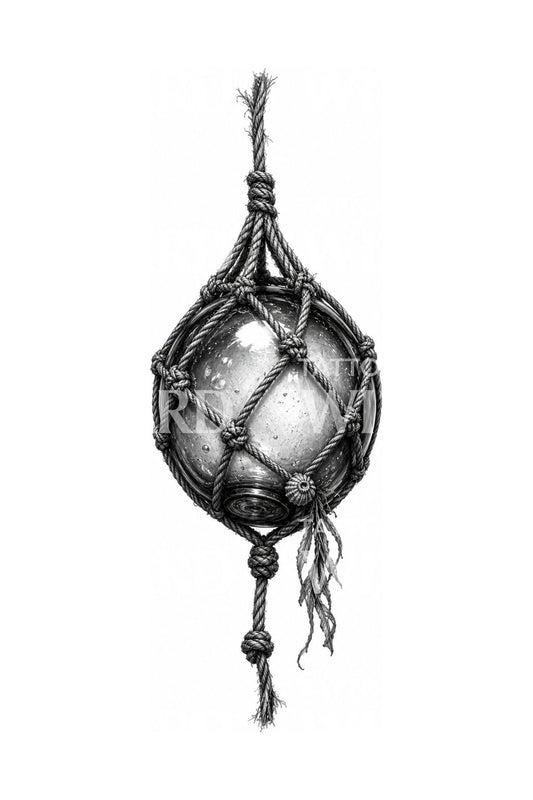 Tattoo-design med glasfiskeflåd i net