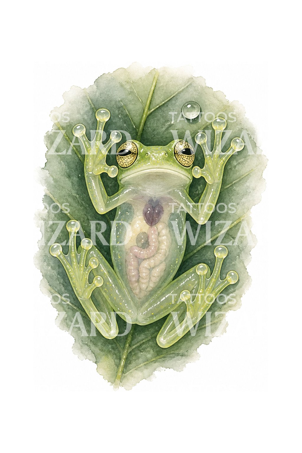 Glass Frog on a Leaf Tattoo Illustration