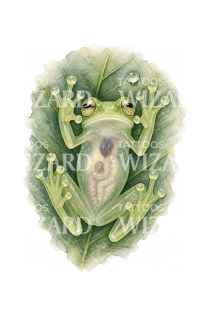 Glass Frog on a Leaf Tattoo Illustration