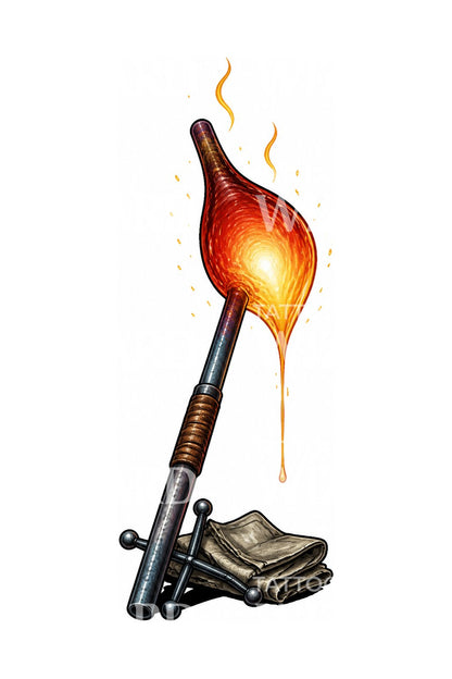 Glassblower Pipe and Molten Glass Tattoo Design
