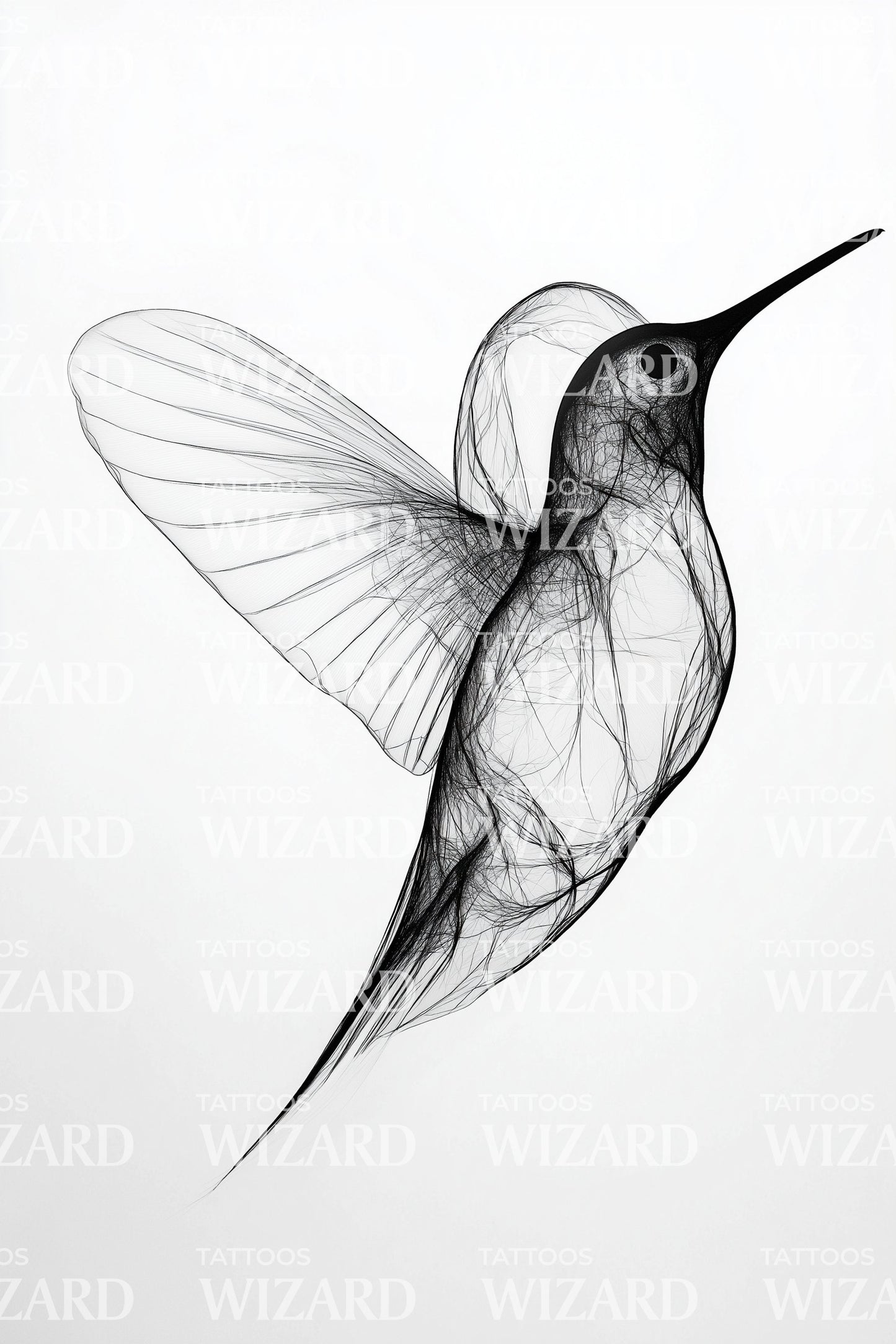 Glasswing Hummingbird Fineline Tattoo Design