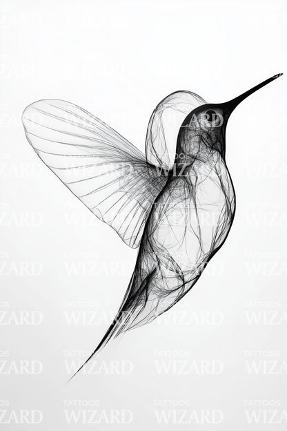 Glasswing Hummingbird Fineline Tattoo Design
