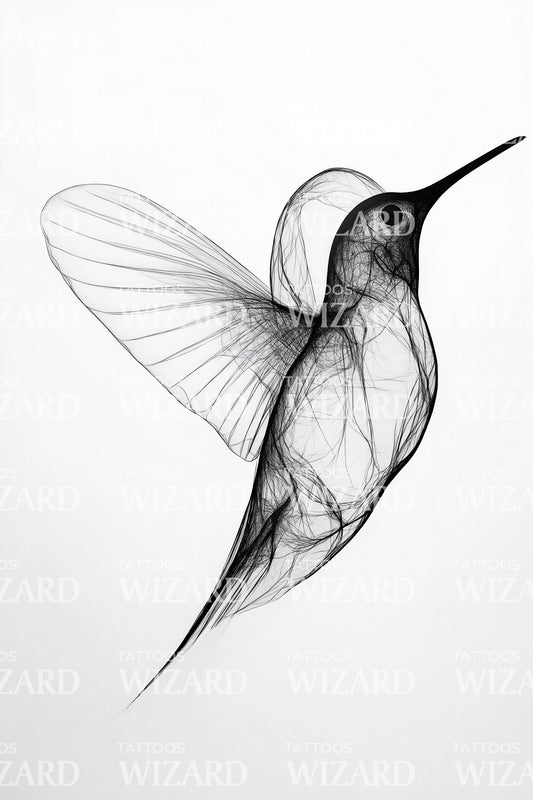 Glasswing Hummingbird Fineline Tattoo Design