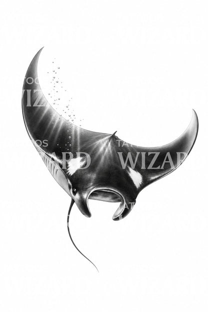 Gliding Manta Ray Tattoo Illustration