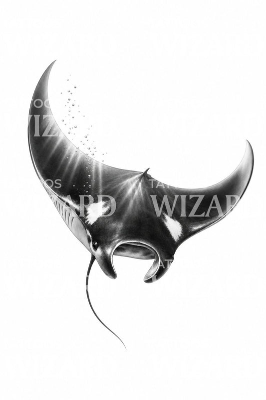 Gliding Manta Ray Tattoo Illustration
