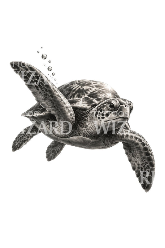 Tattoo-illustratie van een glijdende zeeschildpad