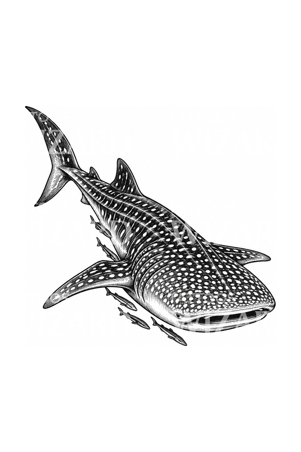 Tatouage esquissé d'un requin-baleine en mouvement