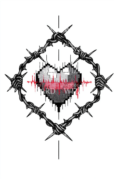 Glitched Barbed Heart Diamond Tattoo Design