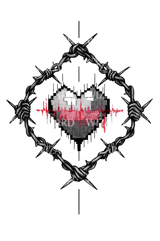 Glitched Barbed Heart Diamond Tattoo Design