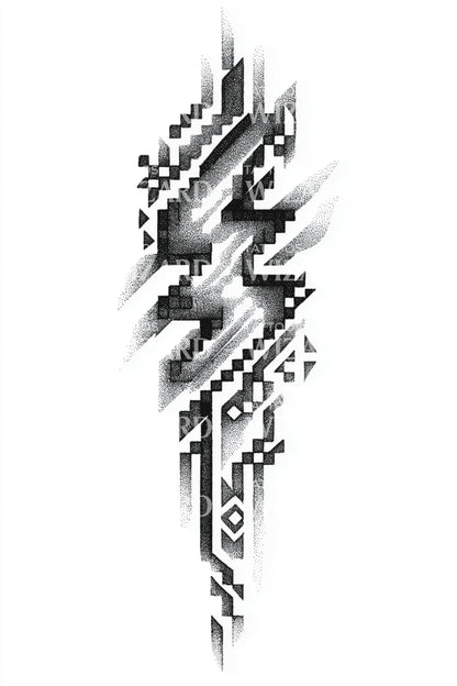 Glitched Thunder Glyph Tattoo Design