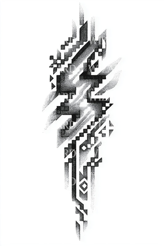 Glitched Thunder Glyph Tattoo Design