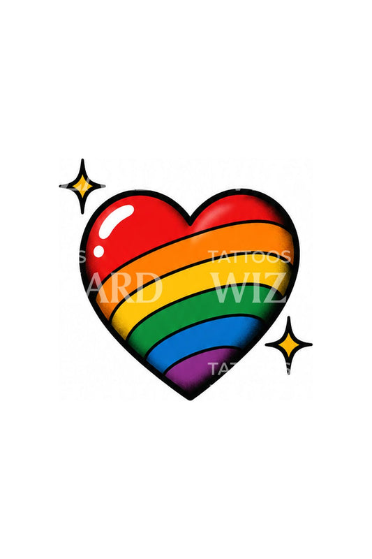 Glossy Rainbow Heart Sticker Tattoo Idea