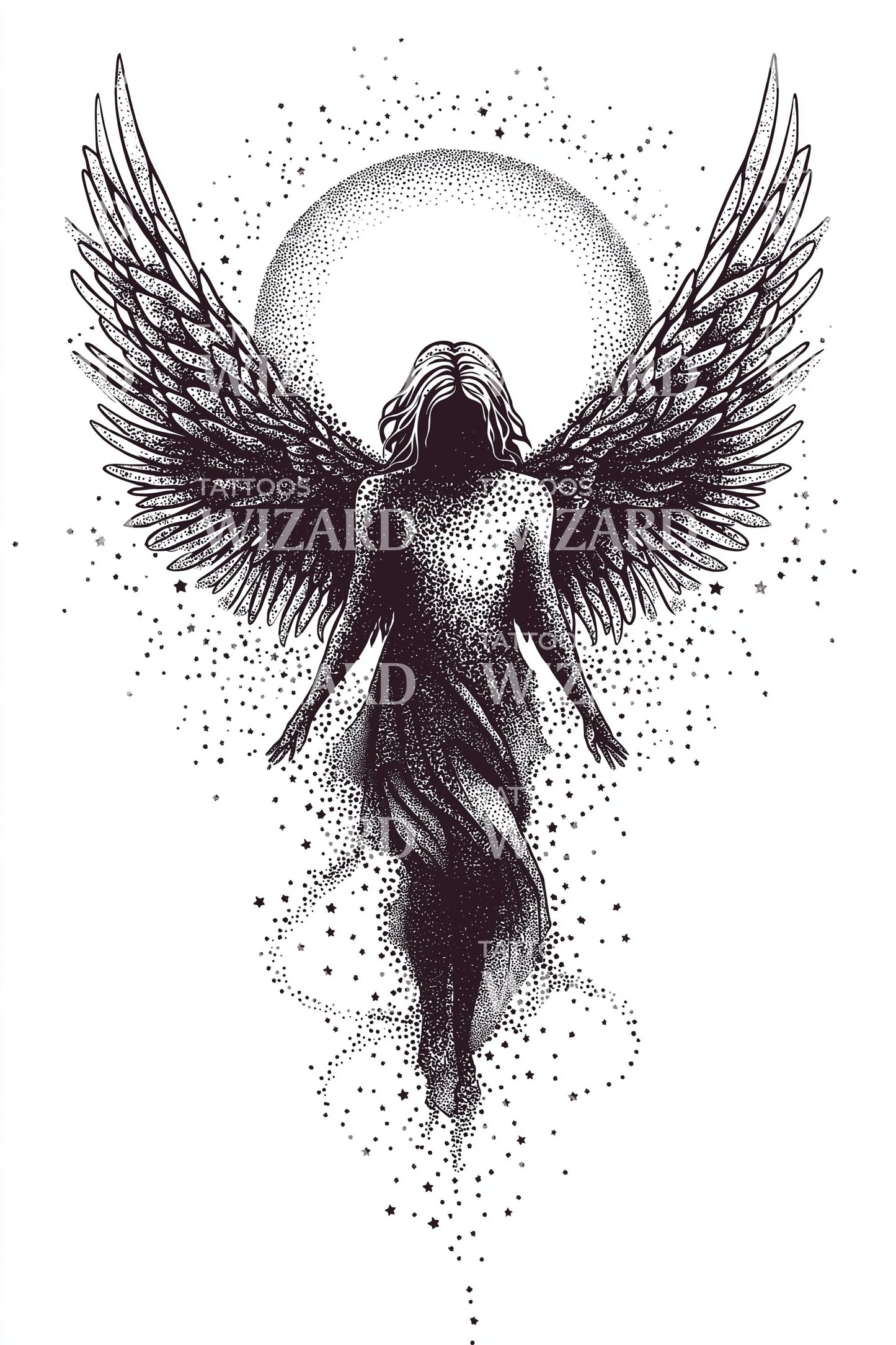 Glowing Celestial Angel Tattoo Illustration