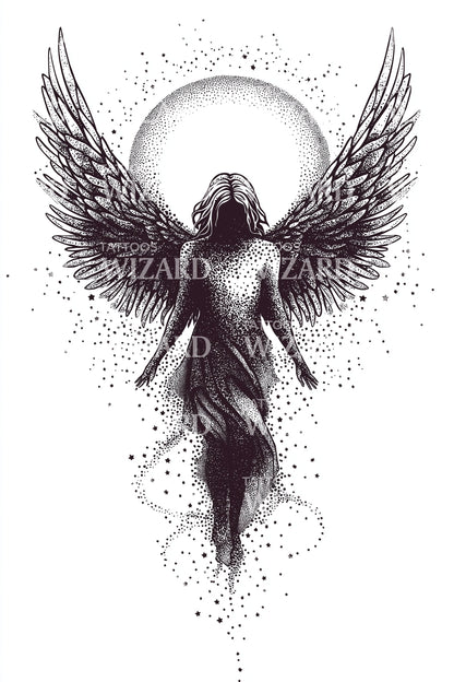 Glowing Celestial Angel Tattoo Illustration