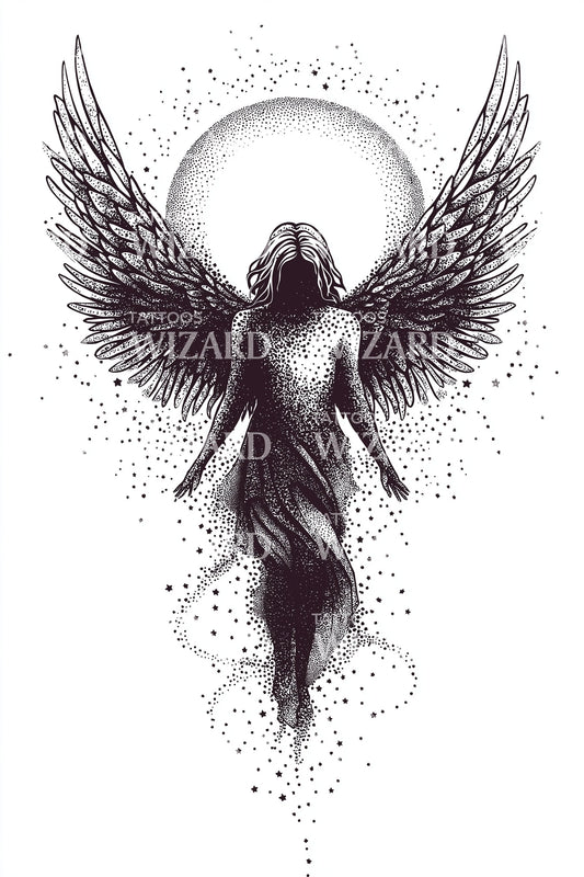 Glowing Celestial Angel Tattoo Illustration