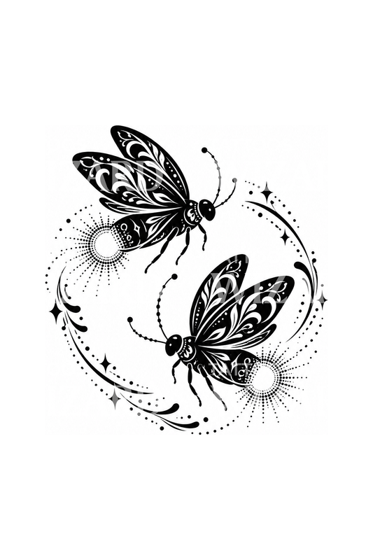 Tatouage blackwork de lucioles lumineuses