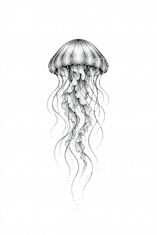 Glowing Jellyfish Dotwork Tattoo Design