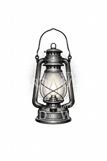 Glowing Old Lantern Dotwork Tattoo