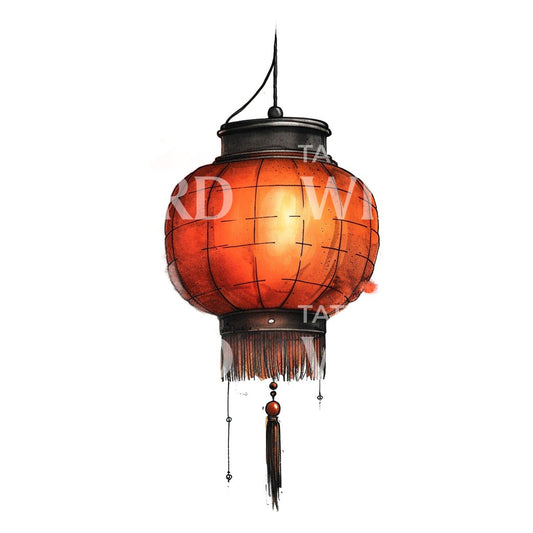 Glowing Red Chinese Lantern Tattoo Design