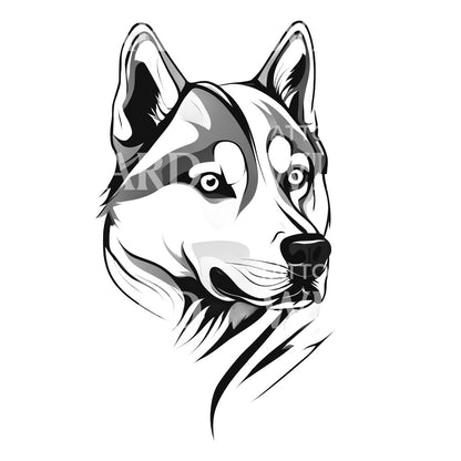 Siberian Husky Dog Head Tattoo Design