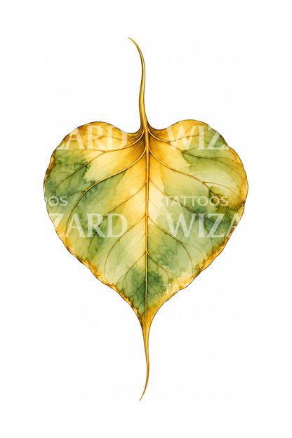 Golden Bodhi Leaf Watercolor Tattoo